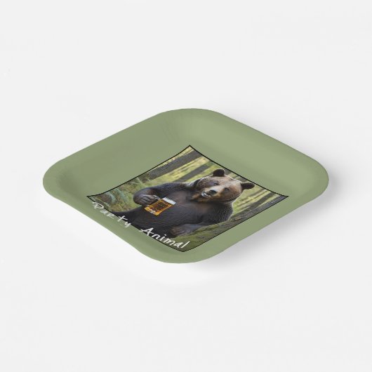 Bear with Birthday Beer Papieren Bordje (Gebogen)