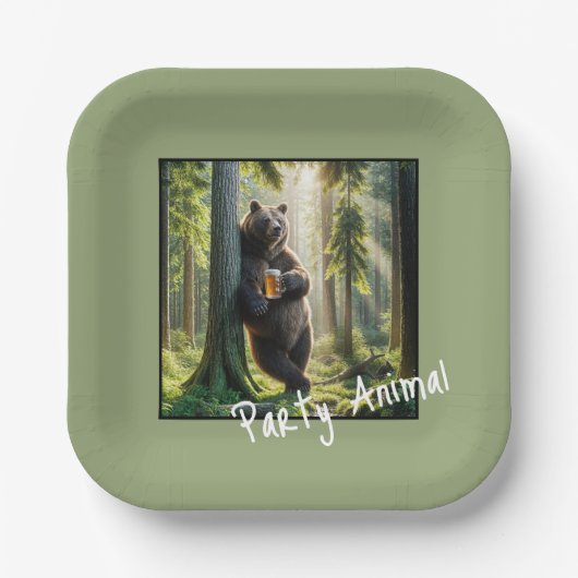 Bear with Birthday Beer Papieren Bordje (Voorkant)