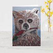 Bear with Fish Note Card Blank Inside Kaart (Gele Bloem)
