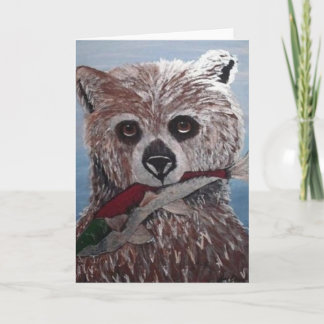 Bear with Fish Note Card Blank Inside Kaart
