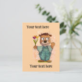 Bear with flowers. Customizable Briefkaart (Staand voorkant)