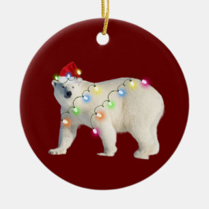 BEAR With Hat Lights Christmas Keramisch Ornament