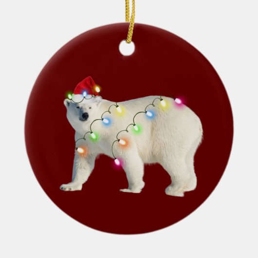 BEAR With Hat Lights Christmas Keramisch Ornament (Voorkant)
