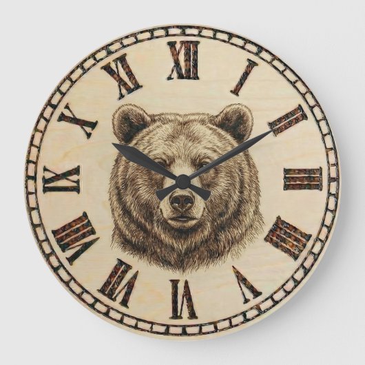  Bear wooden Wall Clock  Grote Klok (Voorkant)