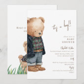 Bear-y Cute Teddy Bear It's a Boy Baby Shower Kaart (Voorkant / Achterkant)