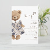 Bear-y Cute Teddy Bear It's a Girl Baby Shower Kaart (Staand voorkant)