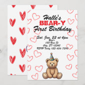BEAR-Y First Birthday, cute teddy bear birthday Kaart (Voorkant / Achterkant)