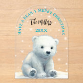 Bear-y Merry Christmas Polar Bear Christmas Card Acryl Uitnodigingen (Voorkant)