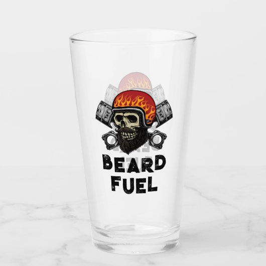 BEARD FUEL Funny Mannen Skull & Flames Joke Gift Glas (Voorkant)
