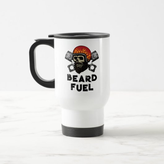 BEARD FUEL Funny Mannen Skull & Flames Joke Gift Reisbeker (Links)