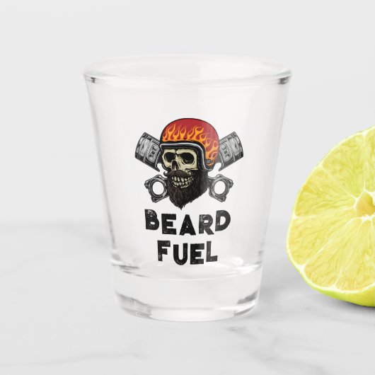 BEARD FUEL Funny Mannen Skull & Flames Joke Gift Shot Glas (Voorkant)