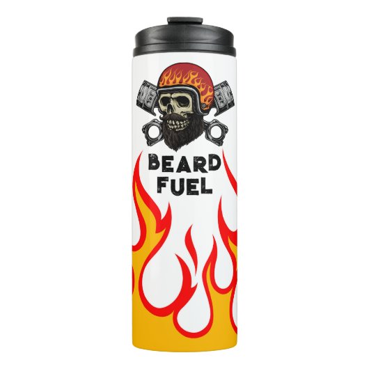 BEARD FUEL Funny Mannen Skull & Flames Joke Gift Thermosbeker (Voorkant)