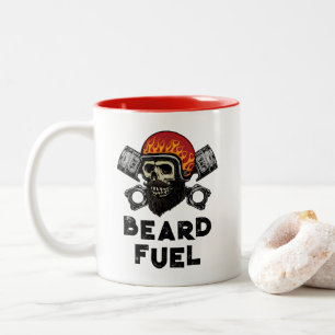 BEARD FUEL Funny Mannen Skull & Flames Joke Gift Tweekleurige Koffiemok