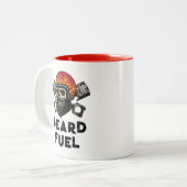 BEARD FUEL Funny Mannen Skull & Flames Joke Gift Tweekleurige Koffiemok (Voorkant links)