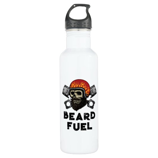 BEARD FUEL Funny Mannen Skull & Flames Joke Gift Waterfles (Voorkant)