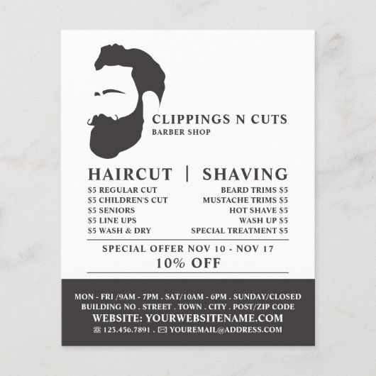 Beard Logo, Mannen kappers Adverteren Flyer (Voorkant)