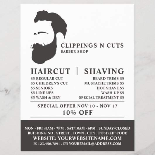 Beard Logo, Mannen kappers Adverteren Flyer (Voorkant)