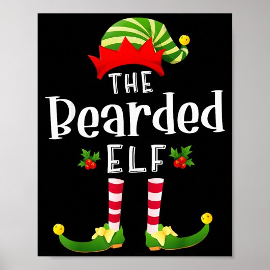 Bearded Christmas Elf Matching Pajama X-mas Party  Poster (Voorkant)