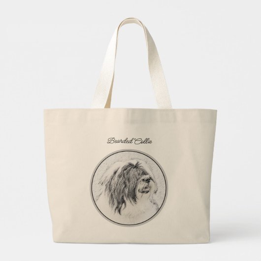 Bearded Collie Beardie Black Tekening Schattigee D Grote Tote Bag (Achterkant)