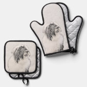 Bearded Collie Beardie Black Tekening Schattigee D Ovenwant & Pannenlap Set (Voorkant / Achterkant)