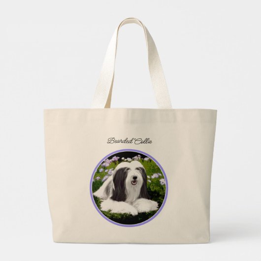 Bearded Collie Beardie Zwart Schilderen Schattigee Grote Tote Bag (Achterkant)
