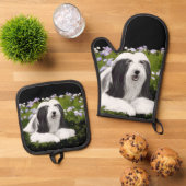 Bearded Collie Beardie Zwart Schilderen Schattigee Ovenwant & Pannenlap Set (Top down)
