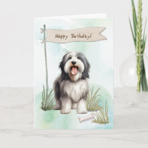 Bearded Collie Breed Hond Onder Verjaardagsbord Kaart