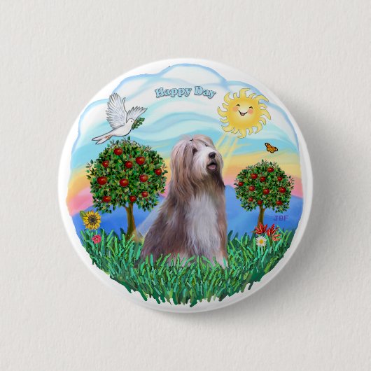 Bearded Collie (bruin-wit) Ronde Button 5,7 Cm (Voorkant)