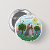 Bearded Collie (bruin-wit) Ronde Button 5,7 Cm (Voorkant /achterkant)