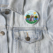 Bearded Collie (bruin-wit) Ronde Button 5,7 Cm (In situ)