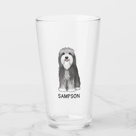 Bearded Collie Cartoon Dog | Aangepast Cute Beardi Glas (Voorkant)