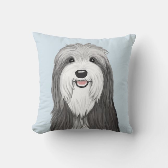 Bearded Collie Cartoon Dog Kussen (Voorkant)