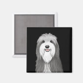 Bearded Collie Cartoon Dog Magneet (Voorkant / Achterkant)