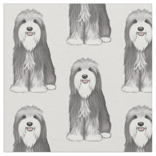 Bearded Collie Cartoon Dog patterned Stof