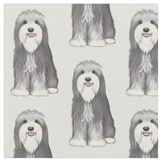 Bearded Collie Cartoon Dog patterned Stof (Close Up)