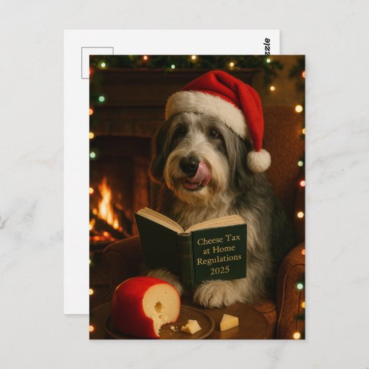 Bearded collie 'Cheese Tax' Christmas postcard Briefkaart (Voorkant / Achterkant)