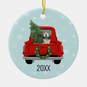 Bearded Collie christmas rode vrachtwagen Keramisch Ornament