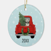 Bearded Collie christmas rode vrachtwagen Keramisch Ornament (Links)