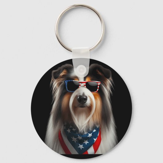 Bearded Collie Dog 4 juli Amerikaanse Onafhankelij Sleutelhanger (Voorkant)