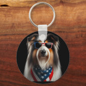 Bearded Collie Dog 4 juli Amerikaanse Onafhankelij Sleutelhanger (Voorkant)