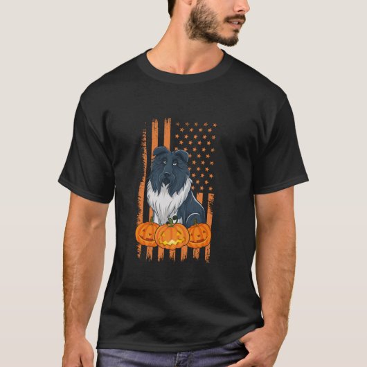 Bearded Collie Dog Amerikaanse Vlag Patriottische  T-shirt (Voorkant)