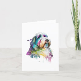 Bearded Collie Dog In Waterverf & Pen Feestdagen Kaart