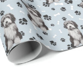 Bearded Collie Dog Paw Print Pattern op Silver Cadeaupapier (Rol Hoek)