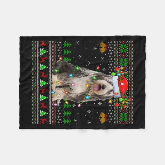Bearded Collie Dog Ugly Christmas Sweater Holiday Fleece Deken (Voorkant (Horizontaal))