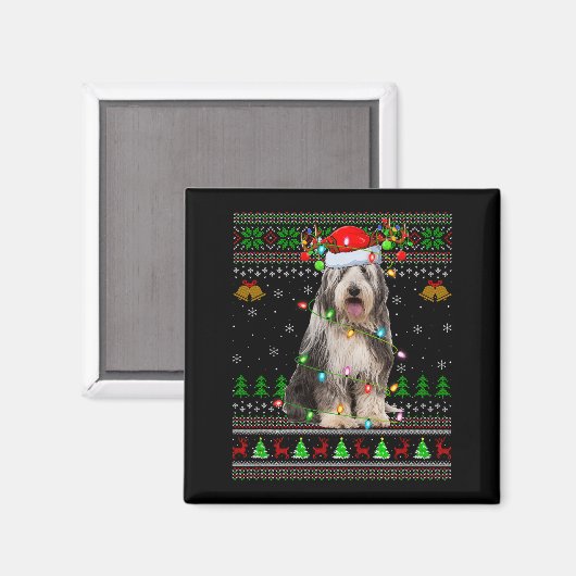 Bearded Collie Dog Ugly Christmas Sweater Holiday  Magneet (Voorkant / Achterkant)