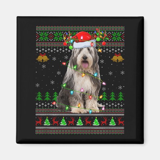Bearded Collie Dog Ugly Christmas Sweater Holiday  Magneet (Voorkant)