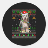 Bearded Collie Dog Ugly Christmas Sweater Holiday  Ronde Sticker (Voorkant)