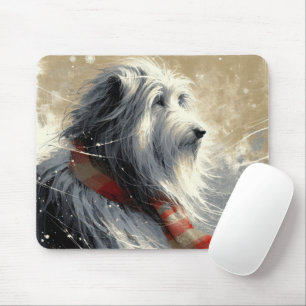 Bearded Collie Dragen Gestreepte Winter Sjaal Muismat