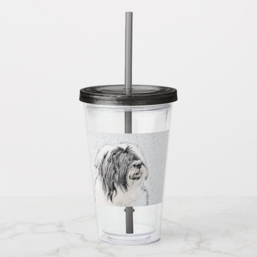 Bearded Collie Drawing - Cute Original Dog Art Acryl Drinkbeker (Voorkant)