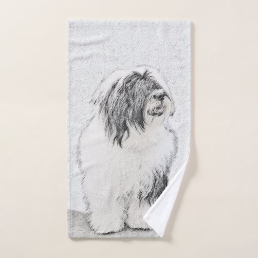 Bearded Collie Drawing - Cute Original Dog Art Bad Handdoek (Handdoek)